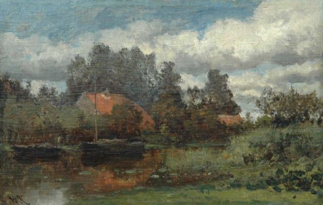 Roelofs W.  | Polder landscape between Abcoude and Weesp, oil on canvas laid down on panel 26.9 x 41.8 cm