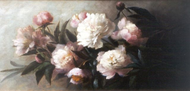 Clara Stenis-Breuer | Still life with peonies, oil on canvas, 38.4 x 78.3 cm