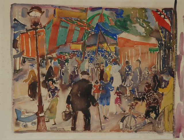Sjoerd Visser | Queensday, Amsterdam, pencil and watercolour on paper, 55.0 x 71.6 cm, signed left of the centre