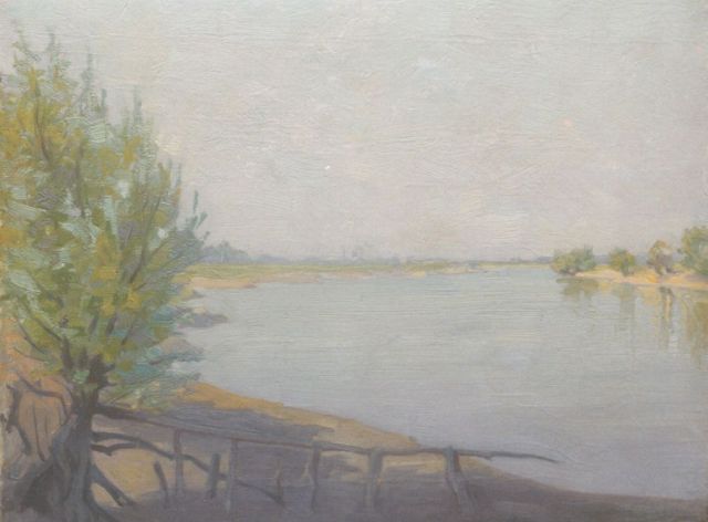 Breman A.J.  | A view of the river IJssel by Deventer, oil on canvas 30.2 x 38.5 cm