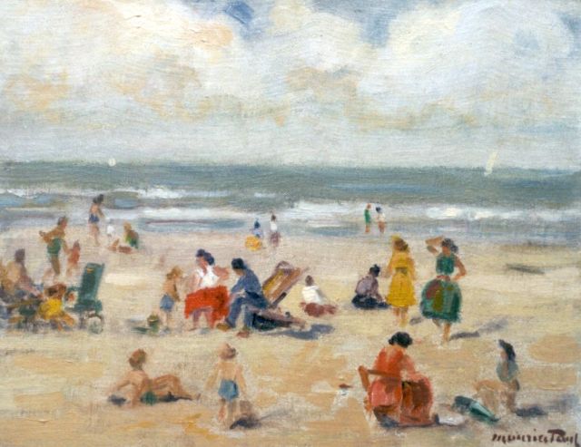 Maurice Paul | Children playing on the beach, oil on canvas, 28.1 x 35.8 cm, signed l.r.