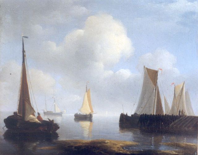 Schotel P.J.  | A calm estuary scene, oil on panel 12.0 x 14.3 cm, signed on the reverse