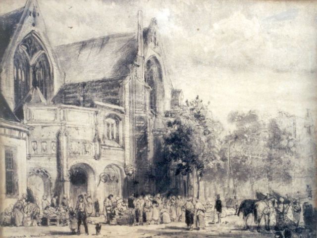 Cornelis Springer | Amsterdam, charcoal on paper, 30.0 x 40.0 cm, signed l.r.