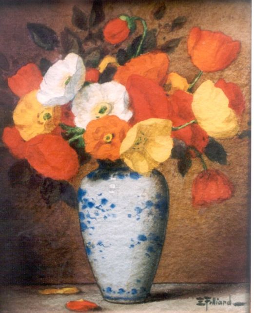 Filliard E.  | Poppies, watercolour on paper 16.0 x 13.0 cm, signed l.r.