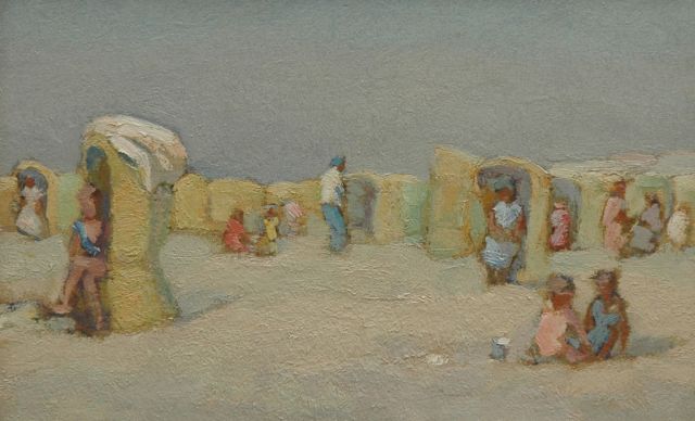 Kropff J.  | A day at the beach, oil on panel 18.5 x 28.6 cm