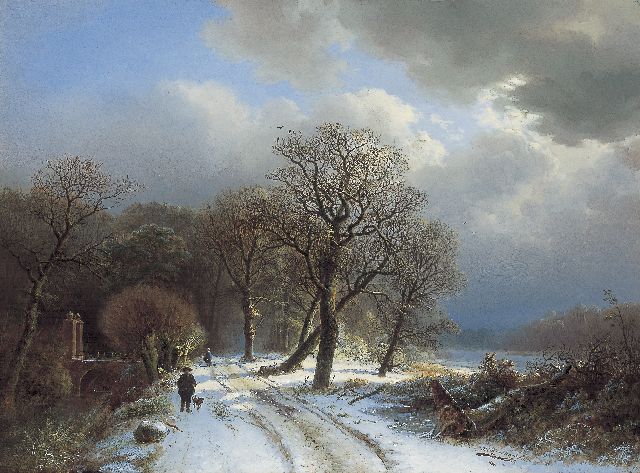 Barend Cornelis Koekkoek | Travellers in a winter landscape, oil on panel, 37.0 x 50.5 cm, signed l.r. and dated 1834