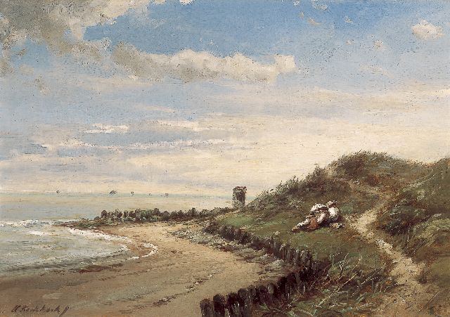Koekkoek jr. H.  | Picnic in the dunes, oil on canvas 30.5 x 43.4 cm, signed l.l.