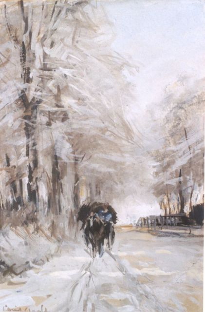 Louis Apol | A horse-drawn cart in winter, gouache on paper, 16.9 x 11.2 cm, signed l.l.