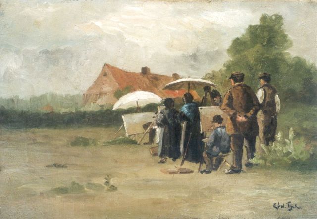 Tyck E.  | The painter's pupils, oil on canvas 24.3 x 35.1 cm, signed l.r. and on the reverse and dated 1885 on the reverse