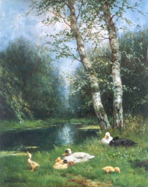 Constant Artz | Ducks on the riverbank, oil on panel, 30.3 x 24.2 cm, signed l.l.