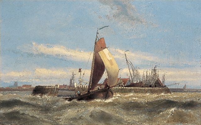 Koekkoek G.J.  | Leaving port, Marken, oil on canvas 37.1 x 59.1 cm, signed l.r. and dated 1889