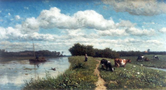 Willem Roelofs | A canal near Schiedam, oil on panel, 35.3 x 63.2 cm, signed l.r. and painted in 1867