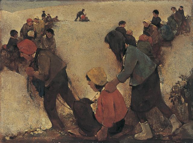 Berg W.H. van den | Winter fun, oil on board 29.8 x 39.8 cm, signed l.l.