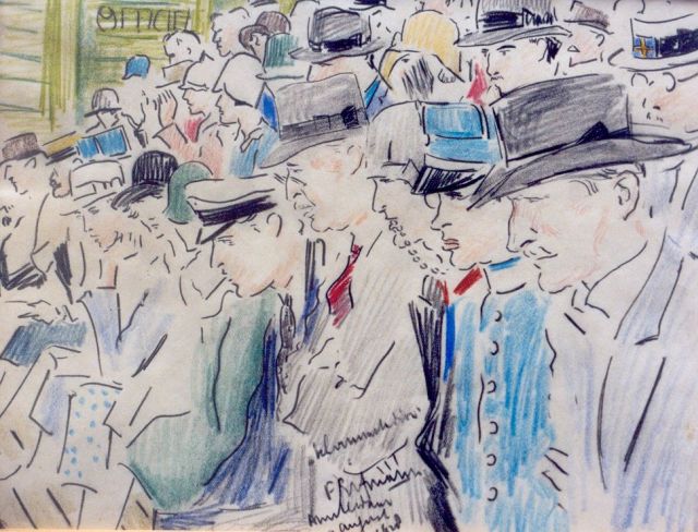 Erfmann F.G.  | Spectators, chalk on paper 21.3 x 27.4 cm, signed l.c. and executed on 'August 9th 1928 Amsterdam'