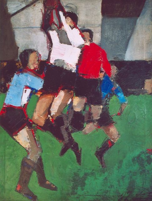 Onbekend   | The keeper saves the ball, oil on canvas 100.3 x 75.8 cm, te dateren ca. 1950