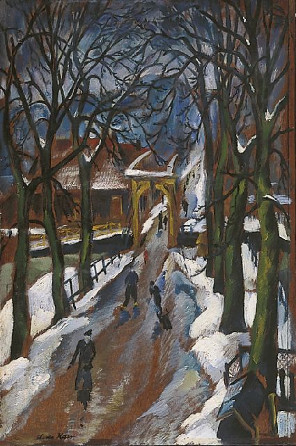 Haer A.J.M. de | A snow-covered Landscape, oil on panel 66.8 x 45.2 cm, signed l.l.