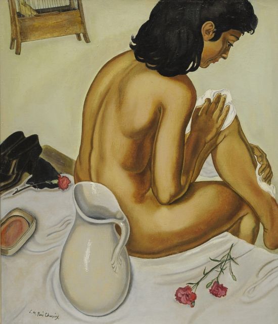 Choprix L.M.R.  | Girl with an ewer, oil on canvas 70.0 x 60.2 cm, signed l.l. and painted circa 1927