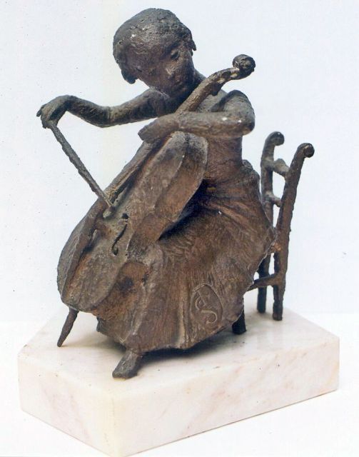 Pieter Starreveld | Celliste, bronze, 21.0 cm, gesigneerd met monogram