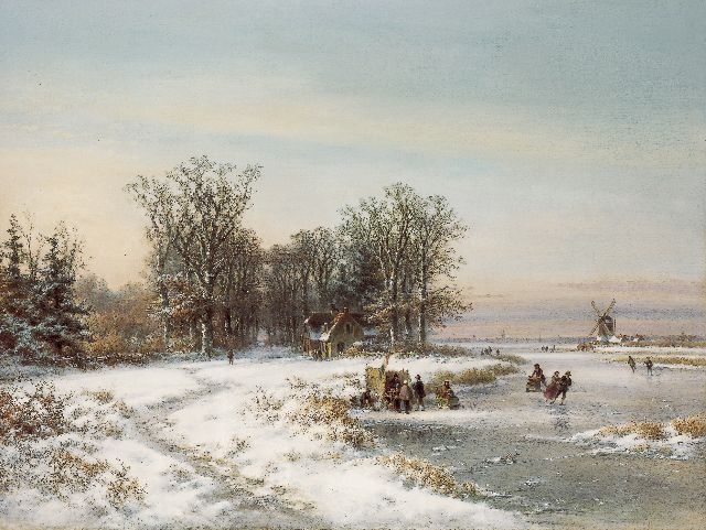 Kleijn L.J.  | Skaters on the ice, oil on canvas 90.1 x 120.1 cm, signed l.l.