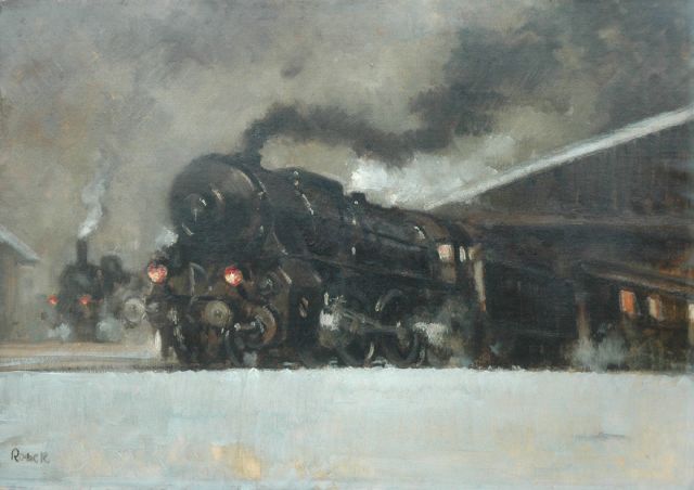 Jaroslav Ronek | Steam train, oil on painter's board, 48.5 x 68.7 cm, signed l.l.