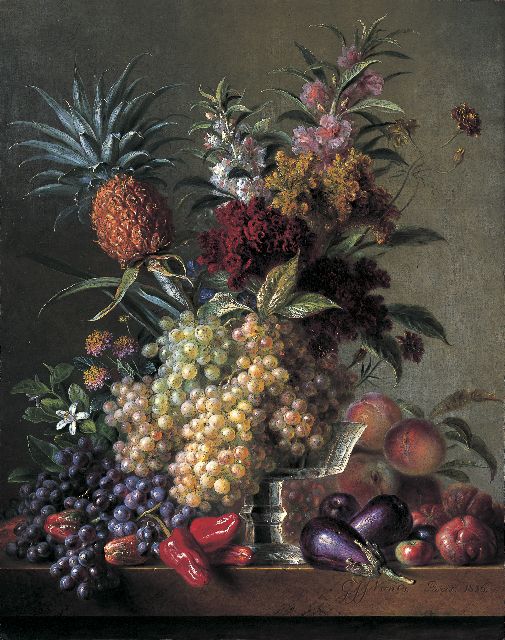 Os G.J.J. van | A still life with fruits and flowers, oil on canvas 92.5 x 73.3 cm, signed l.r. and dated 1836