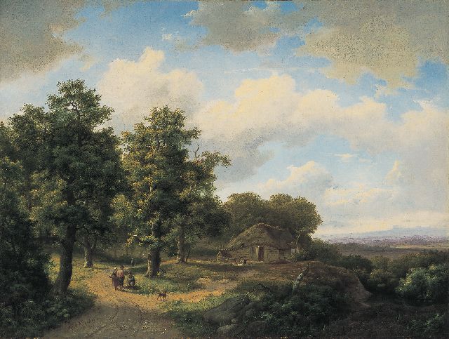 Koekkoek I M.A.  | Travellers on a country lane, oil on canvas 46.7 x 61.7 cm, signed l.l. and dated 1864