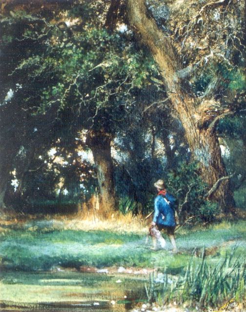 Apol L.F.H.  | A hunter in a wooded landscape, watercolour on paper 39.0 x 31.0 cm, signed l.r. and painted circa 1865