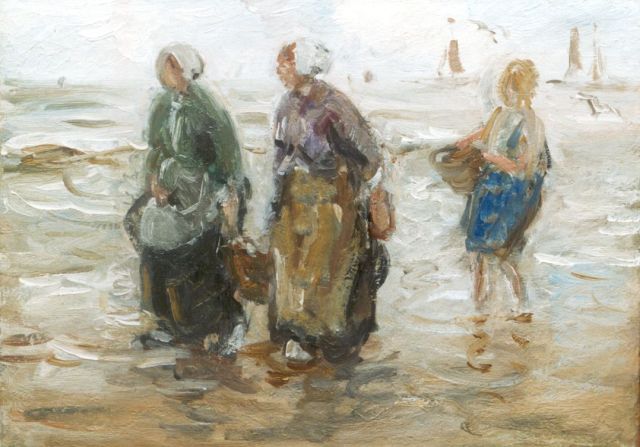 Zoetelief Tromp J.  | Fisherwomen in the surf, oil on canvas 25.0 x 35.5 cm