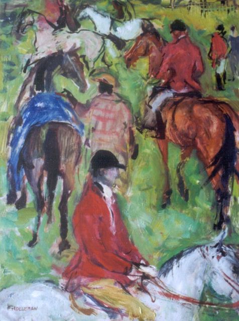 Holleman F.  | Horseriders, oil on board 40.0 x 30.0 cm, signed l.l.