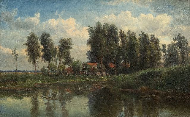 Hendrik Dirk Kruseman van Elten | A farm near the water-front, oil on canvas, 36.1 x 57.8 cm, signed l.r