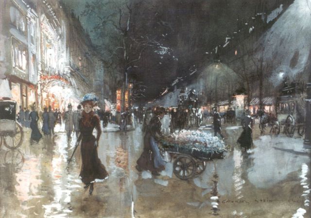 Georges Stein | Boulevard des Capucines, Paris, pencil, watercolour and gouache on paper, 25.0 x 34.0 cm, signed l.r.