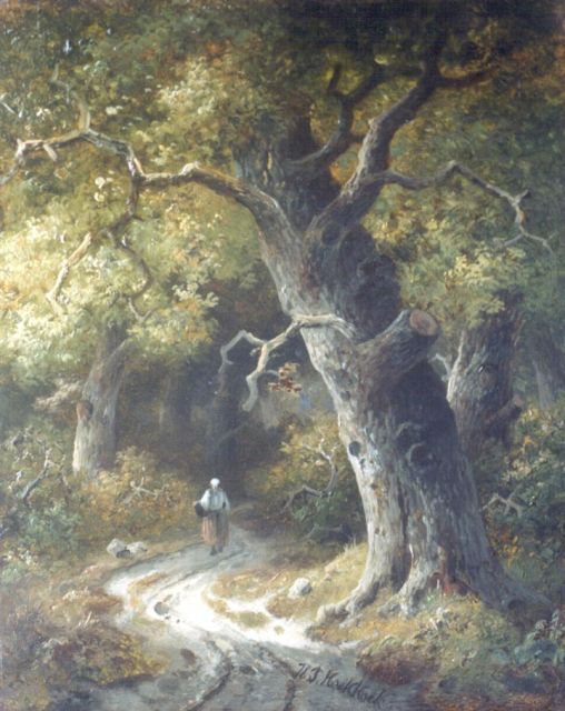 Koekkoek P.H.  | Farmer's wife on a path, oil on panel 25.5 x 20.7 cm, signed l.c.