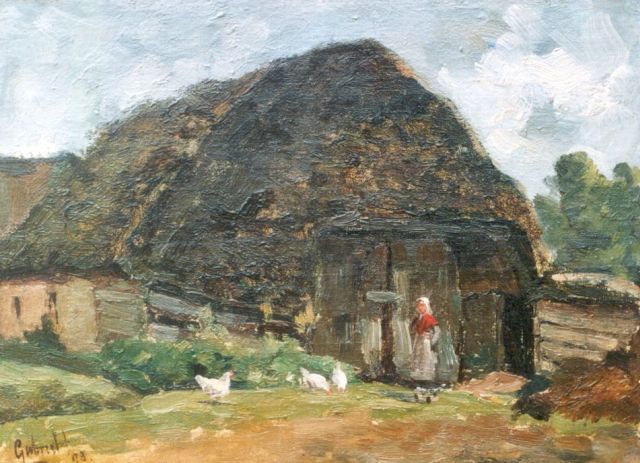 Paul Joseph Constantin Gabriel | Feeding the chickens, oil on canvas laid down on panel, 23.5 x 31.2 cm, signed l.l. and dated '93