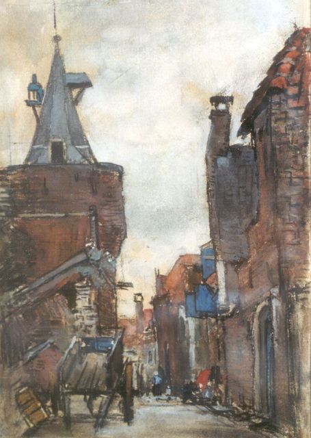 Floris Arntzenius | A view of the 'Vispoort', Elburg, charcoal and watercolour on paper, 19.4 x 13.7 cm, signed l.r. indistinctly