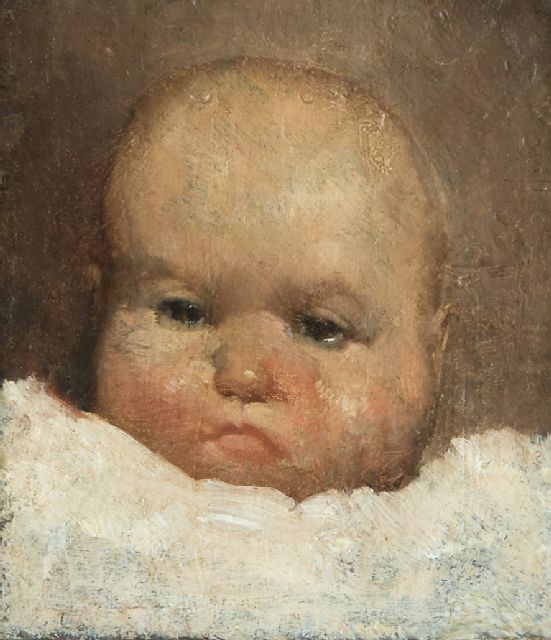 Berg W.H. van den | Portrait of a baby, oil on panel 10.3 x 9.2 cm