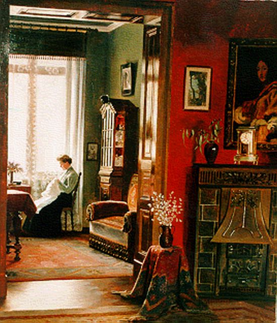 Murdfield C.  | A seamstress in an interior, oil on canvas 72.0 x 62.5 cm, signed l.r.