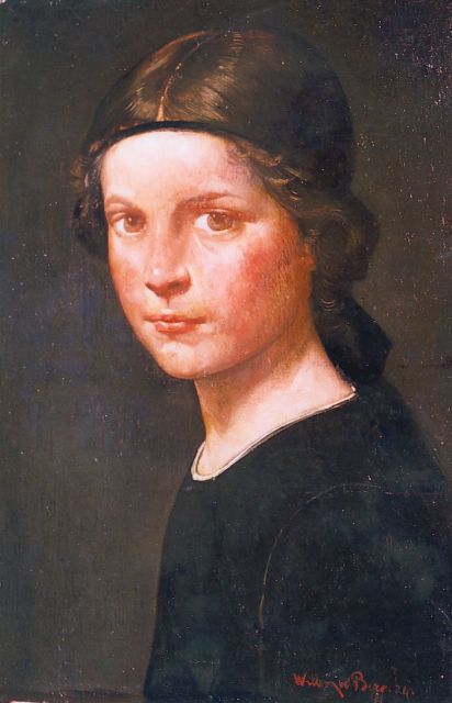 Berg W.H. van den | A portrait of a young girl, oil on panel 27.0 x 17.5 cm, signed l.r. and dated '24