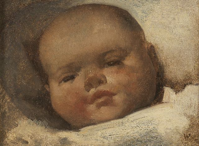 Willem van den Berg | A baby, oil on panel, 11.9 x 16.0 cm, signed l.r. with 'W'