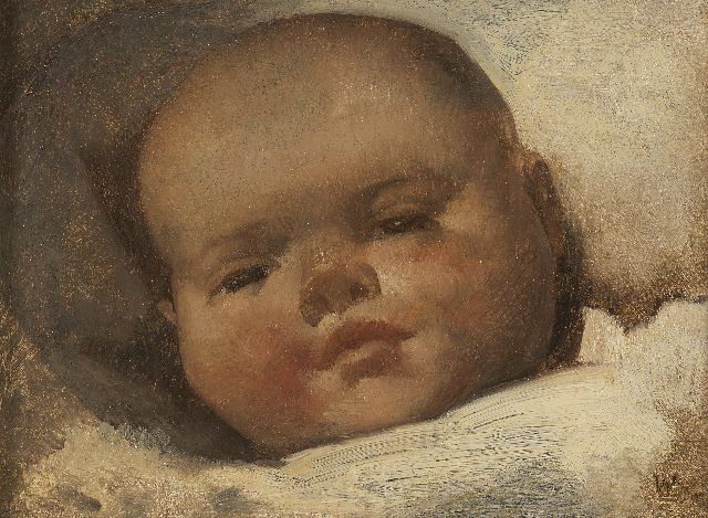 Berg W.H. van den | A baby, oil on panel 11.9 x 16.0 cm, signed l.r. with 'W'