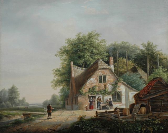 Vogel N.C.  | Travellers by an inn, oil on panel 30.0 x 38.0 cm, signed l.l.