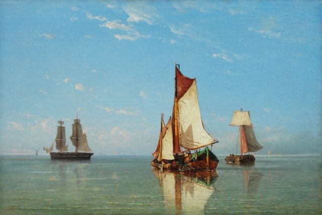 Jan Frederik Schütz | Ships on calm water, oil on canvas, 70.1 x 104.9 cm, signed l.l. and dated '78