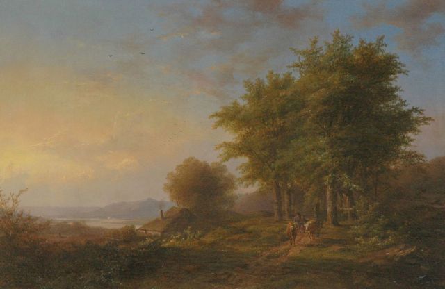 Klombeck J.B.  | Summer landscape with shepherds and cattle, oil on panel 38.2 x 56.2 cm, signed l.r.