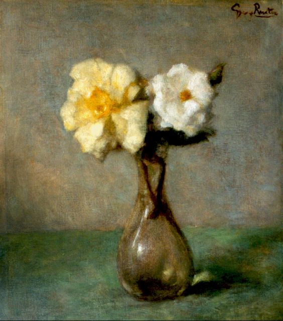 Georg Rueter | Tea-roses in a glass vase, oil on canvas, 40.0 x 35.3 cm, signed u.r.