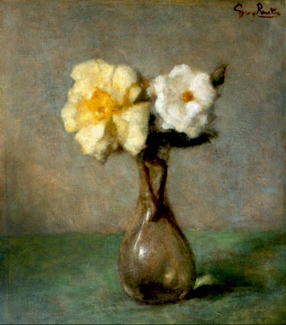 Rueter W.C.G.  | Tea-roses in a glass vase, oil on canvas 40.0 x 35.3 cm, signed u.r.