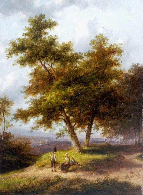 Morel II J.E.  | Travellers resting, oil on panel 20.4 x 15.2 cm, signed l.r.