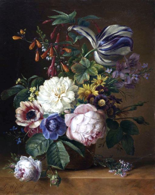 Geertruida Margaretha Jacoba Huidekoper | A still life of roses, tulips and anemones, oil on canvas, 37.5 x 30.5 cm, signed l.l. with initials and dated 1845