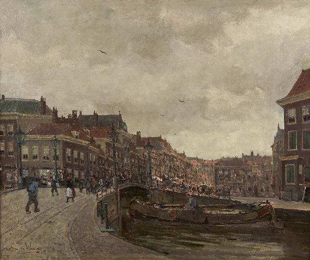 Kees van Waning | A view of the 'Wagenbrug' and the 'Wagenstraat' in The Hague, oil on canvas, 51.2 x 61.3 cm, signed l.l.