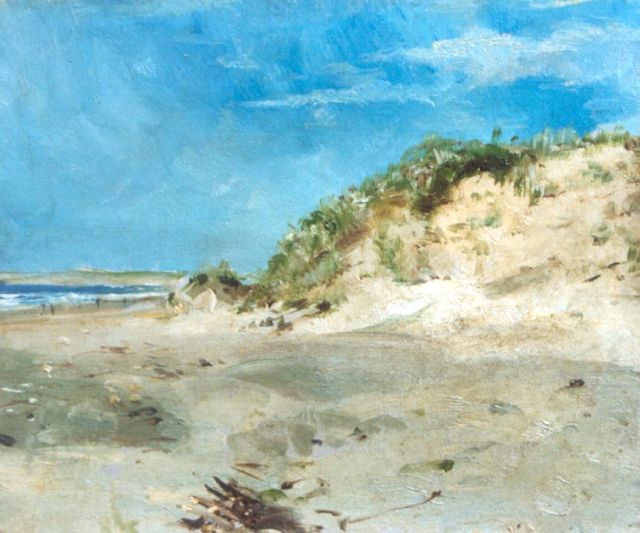 Gustave Bettinger | A deserted beach, Scheveningen, oil on painter's cardboard, 19.0 x 23.1 cm