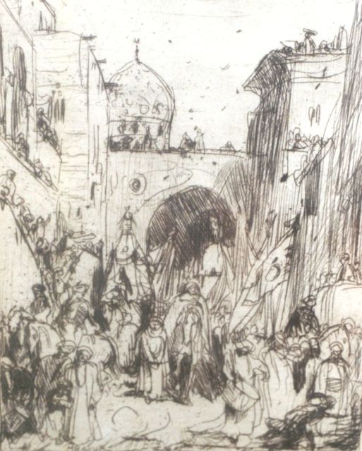 Marius Bauer | A wedding in Cairo, etching on paper, 12.0 x 9.5 cm, signed l.r. with initials and l.l. in the plate