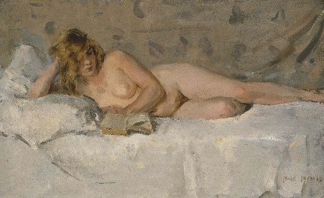 Israels I.L.  | A reclining nude (Sjaantje van Ingen), oil on canvas 40.3 x 64.6 cm, signed l.r.